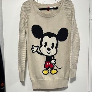 Disney Beige Sweater with Mickey Mouse Graphic